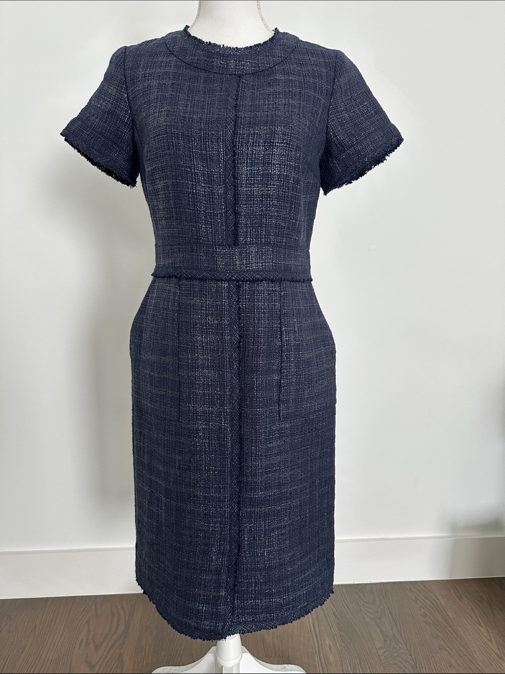 Banana Republic Navy Tweed Short-Sleeve Sheath Dress